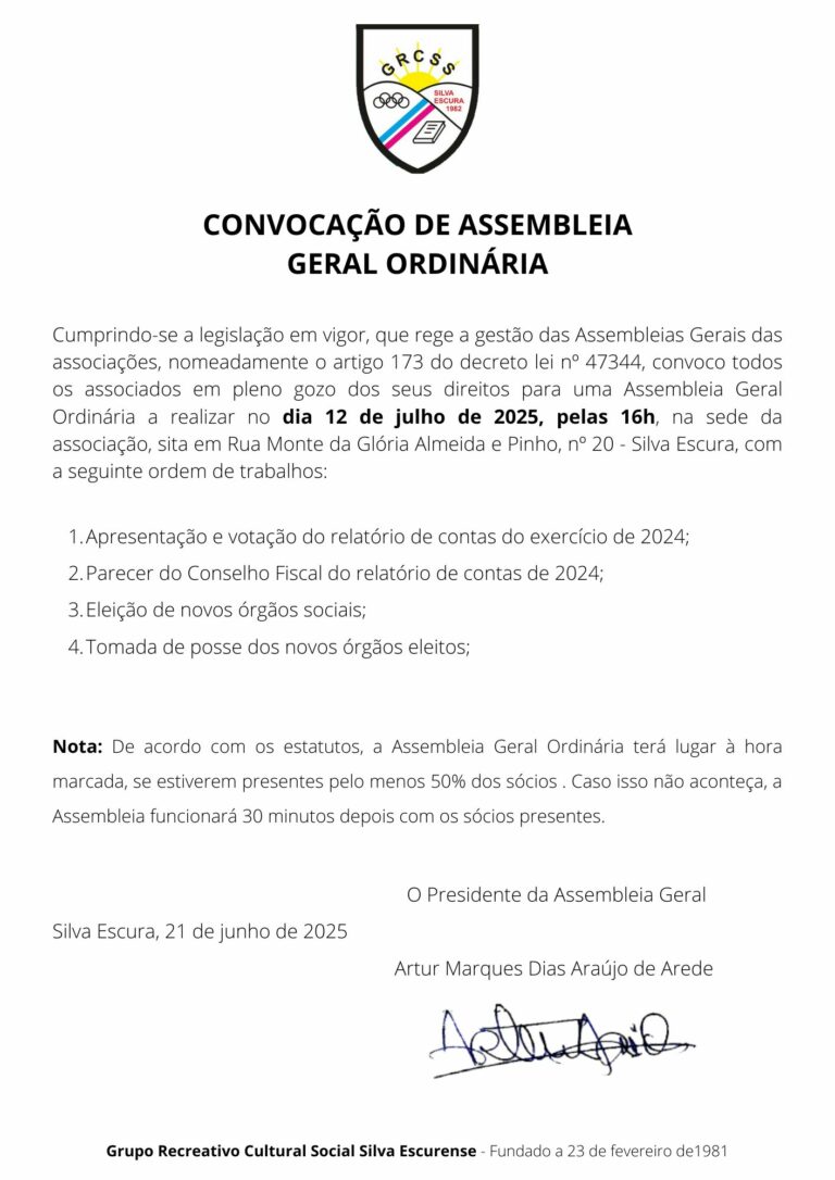 Assembleia da GRCS marcada para julho